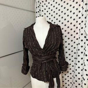 Brown Striped Women's Wrap Top vintage